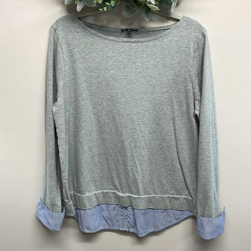 J. Crew Mercantile Boatneck Long Sleeve Gray Tee with Faux Layered Look L